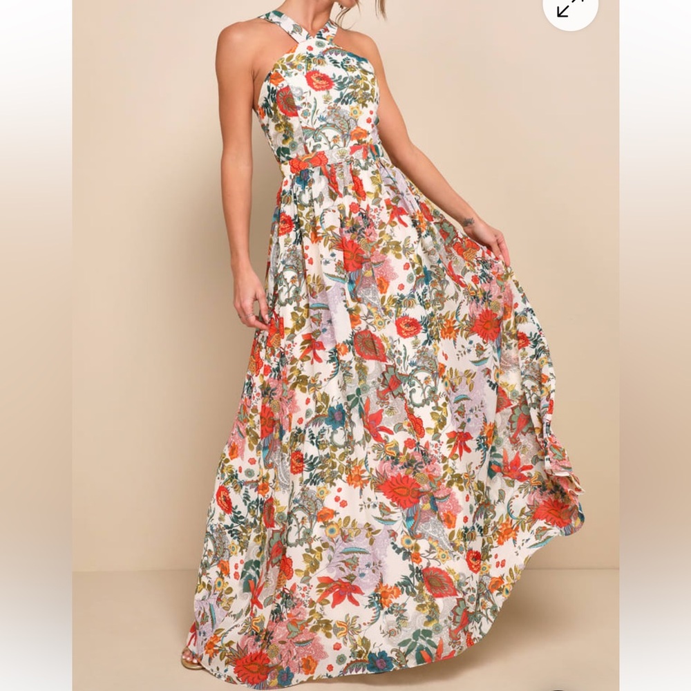 NWT! Lulus Lilja Cream Floral Print Maxi Dress Size XS